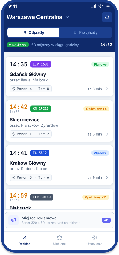 Aplikacja Peronka — widok główny